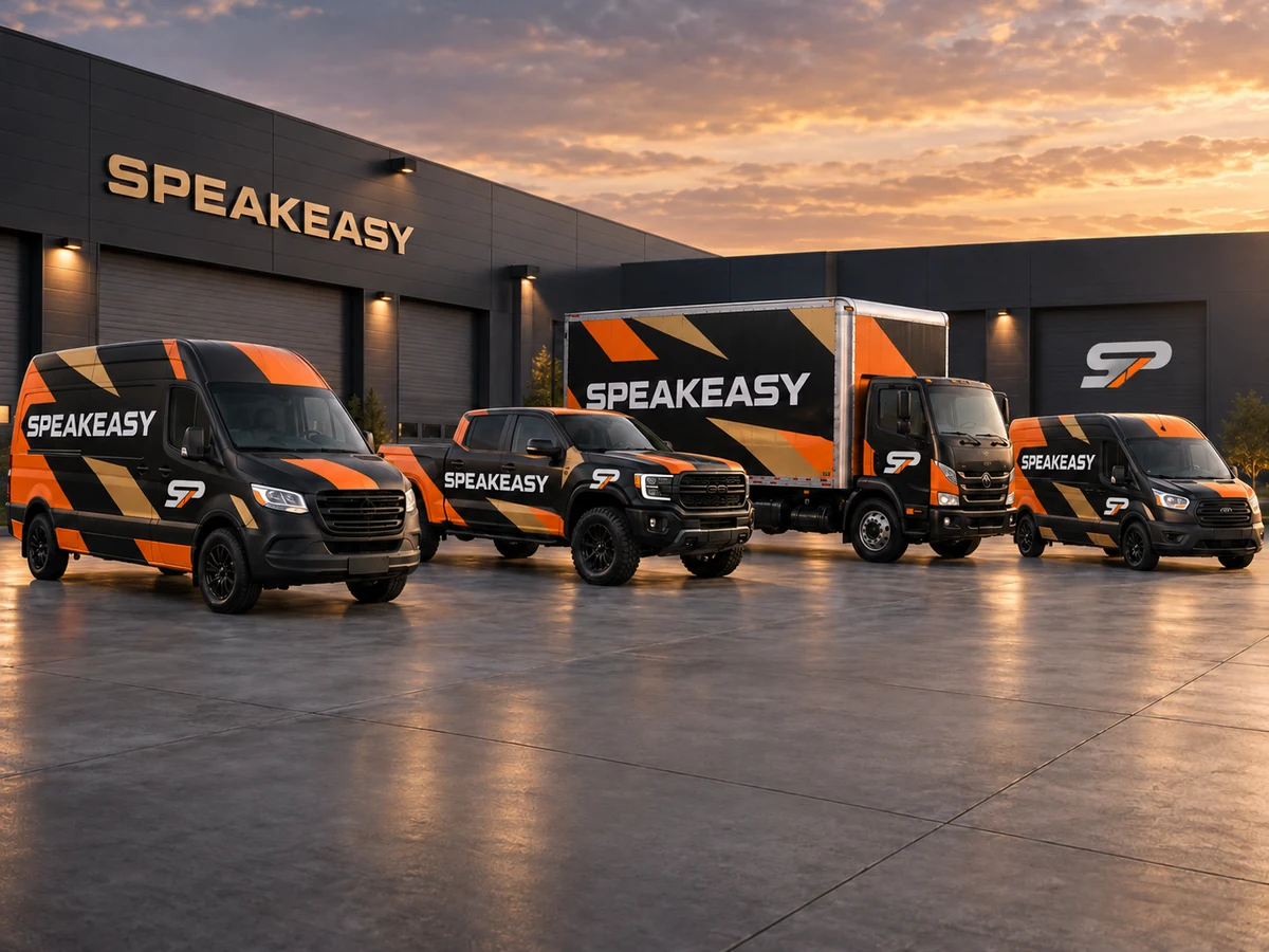 Speakeasy commercial fleet with black, orange and gold wraps